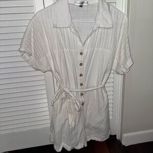 Sophie & Trey Boutique- White Button-Up Romper with Belt